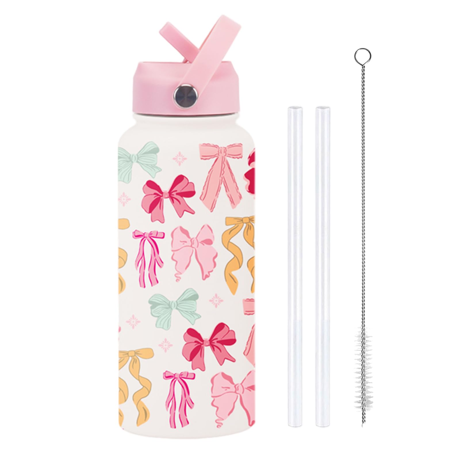 Pink Bow Water Bottle 1L Stainless Steel Girls Water Bottles for School (B)
