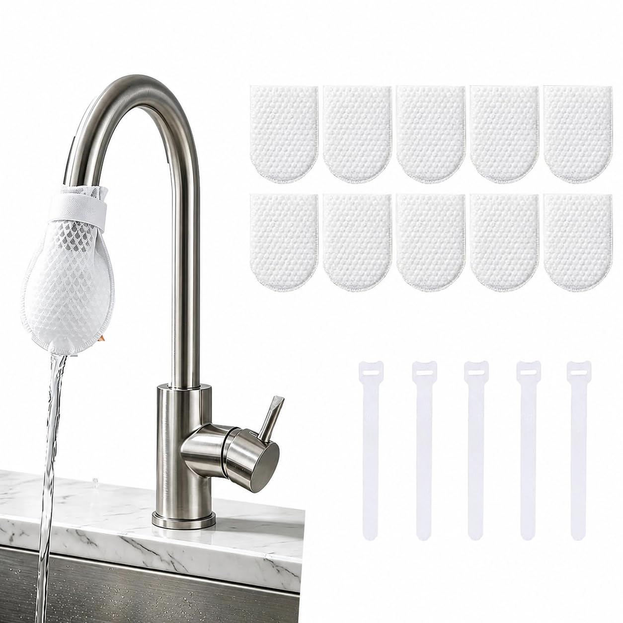 HOME CUBE Tap Water Filter Mesh Bags for Kitchen & Bathroom | Splash-Proof Design, Reusable Cotton Water Purifier Bags for Rust, Sand, Dirt Removal (50 Mesh Bags + 5 Cable Ties)-image-44