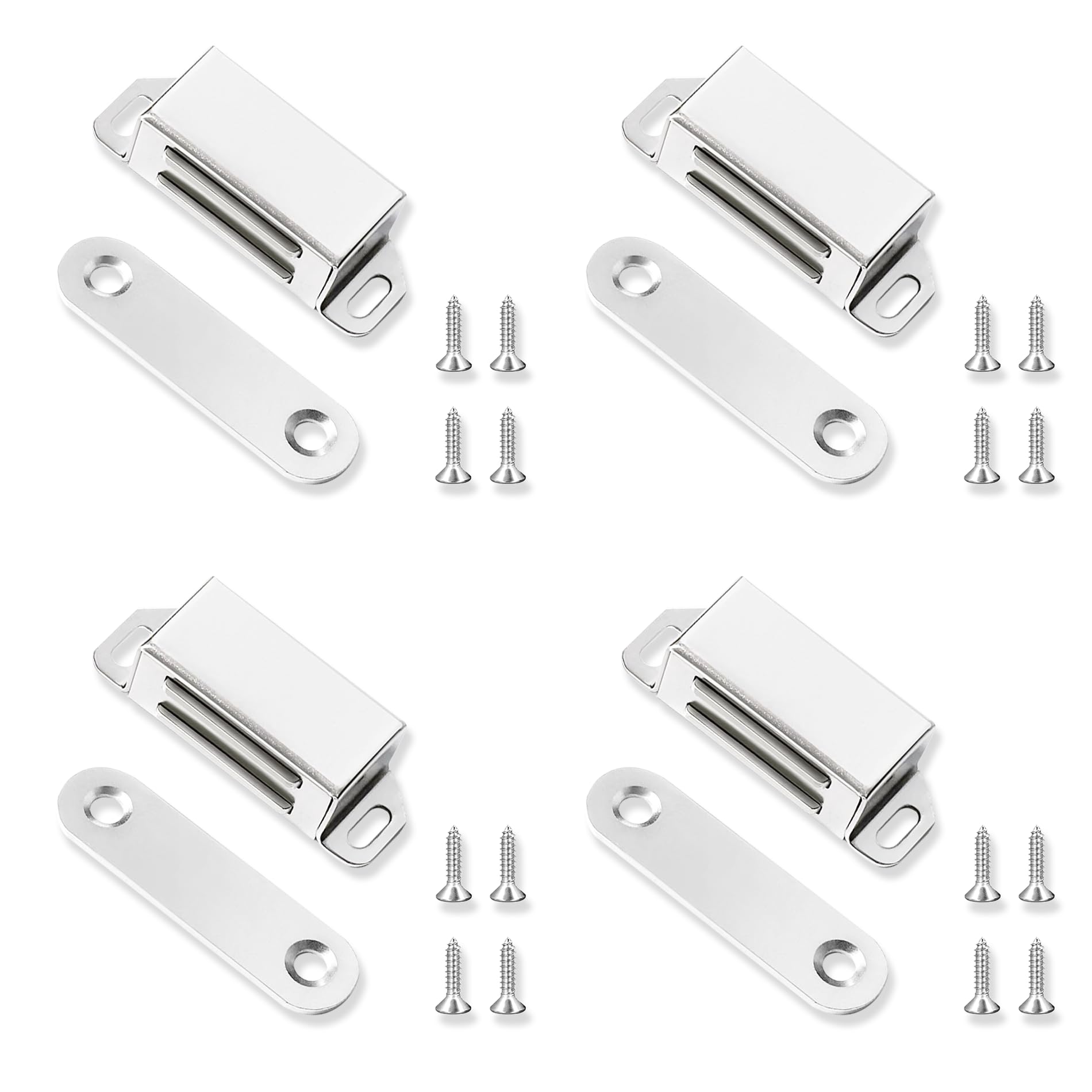 RYHHH Magnetic Door Catch,8 Kg Strong Magnet Cabinet Latches,Stainless Steel Door Magnets,Cupboard Door Magnet,with Strong Magnetic,for Bathroom Kitchen Sliding Door Window Cupboard(Silver 4 Pack)