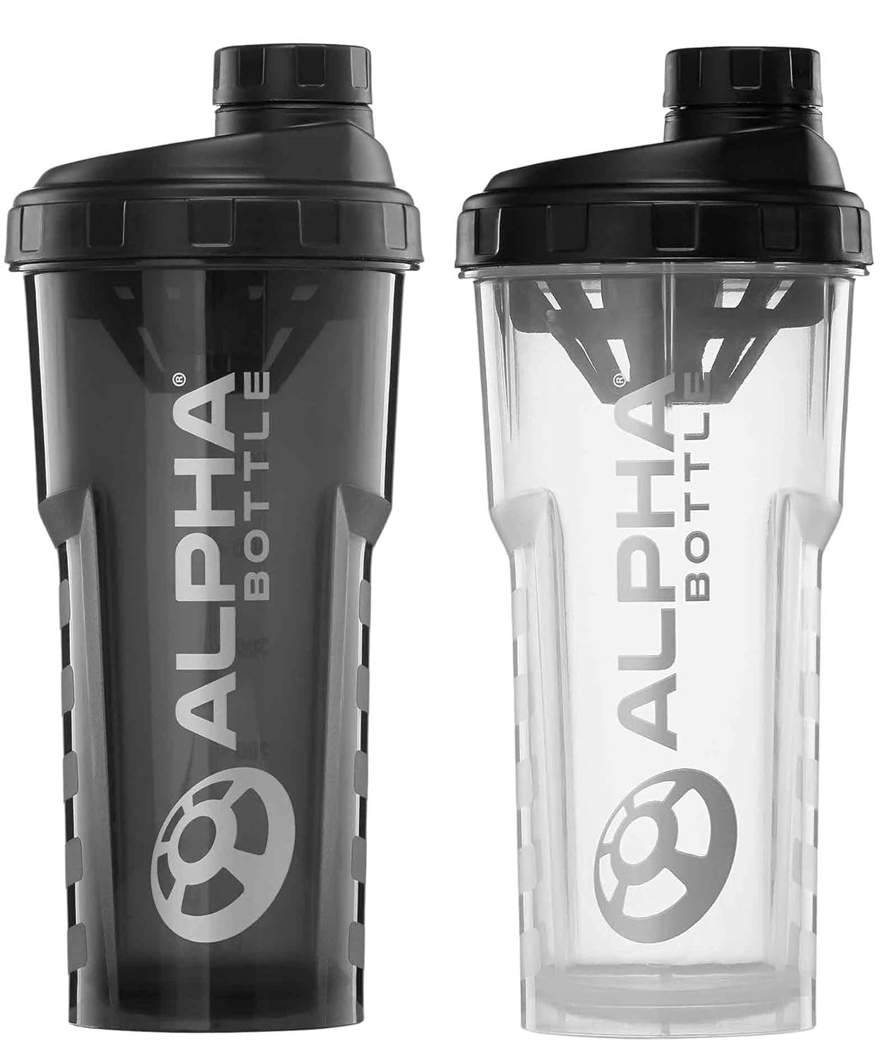 Alpha Designs Men's Black / Clear Protein Shaker Bottles 2 Pack (750Ml) Gym Gifts For & Wo - 0.75L Gym Bottles For Protein Shakes - And