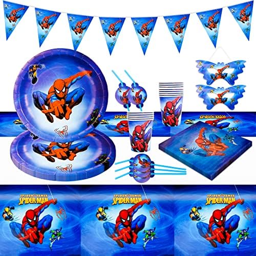Spider Theme Tableware Set Includes Tablecloth,Plates,Napkins for Boy