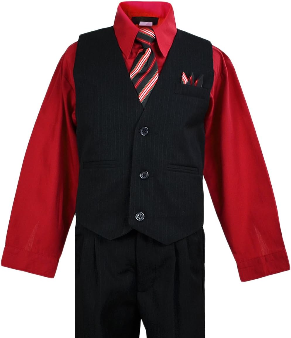 Boys Vest Suits Toddlers Pinstripe Red Shirt Set