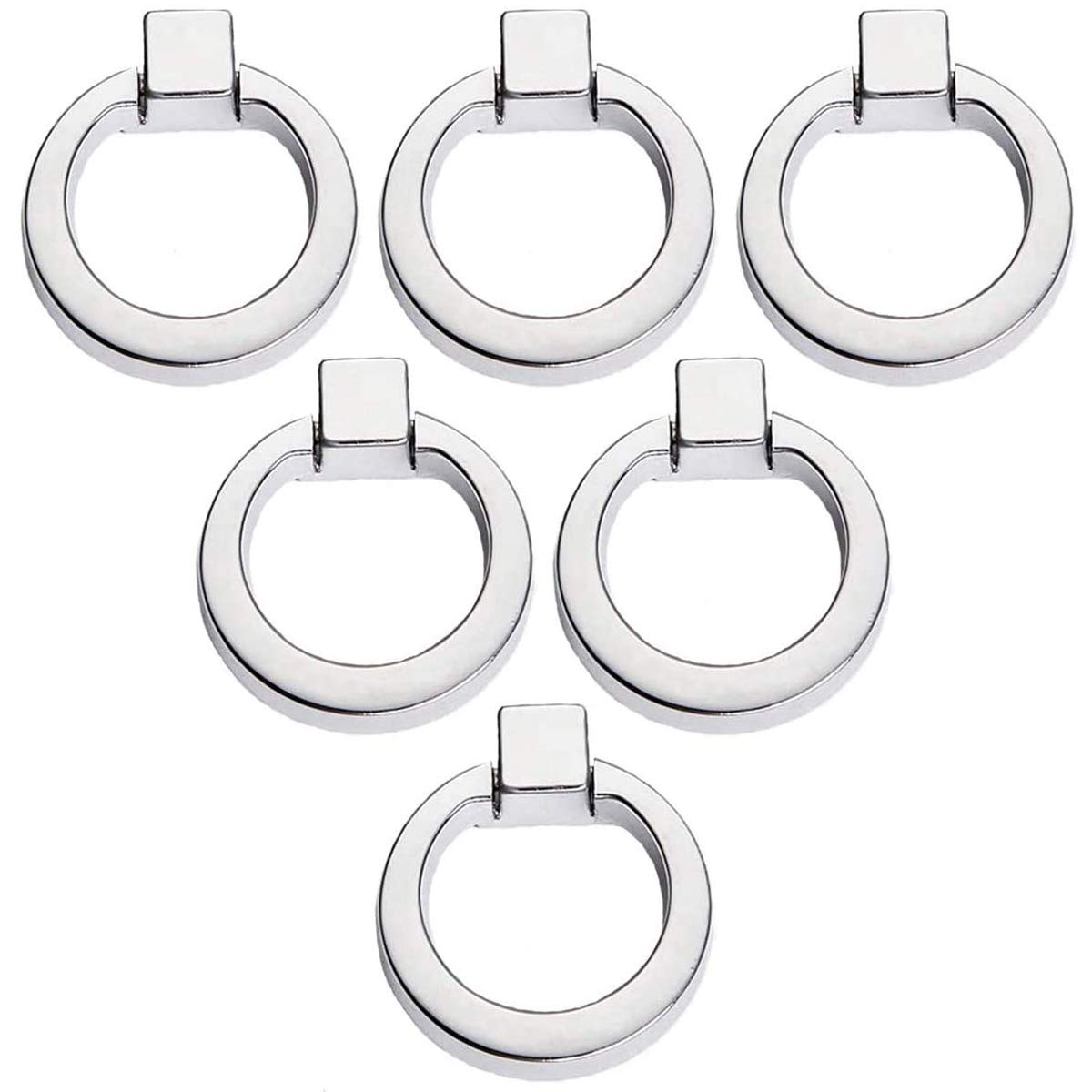 Creatwls Chrome 6Pcs Modern-Style Cupboard Pulls Zinc-Alloy Casting Drawer Knobs And Handles, -Finish Ring Pull By (Chrome)