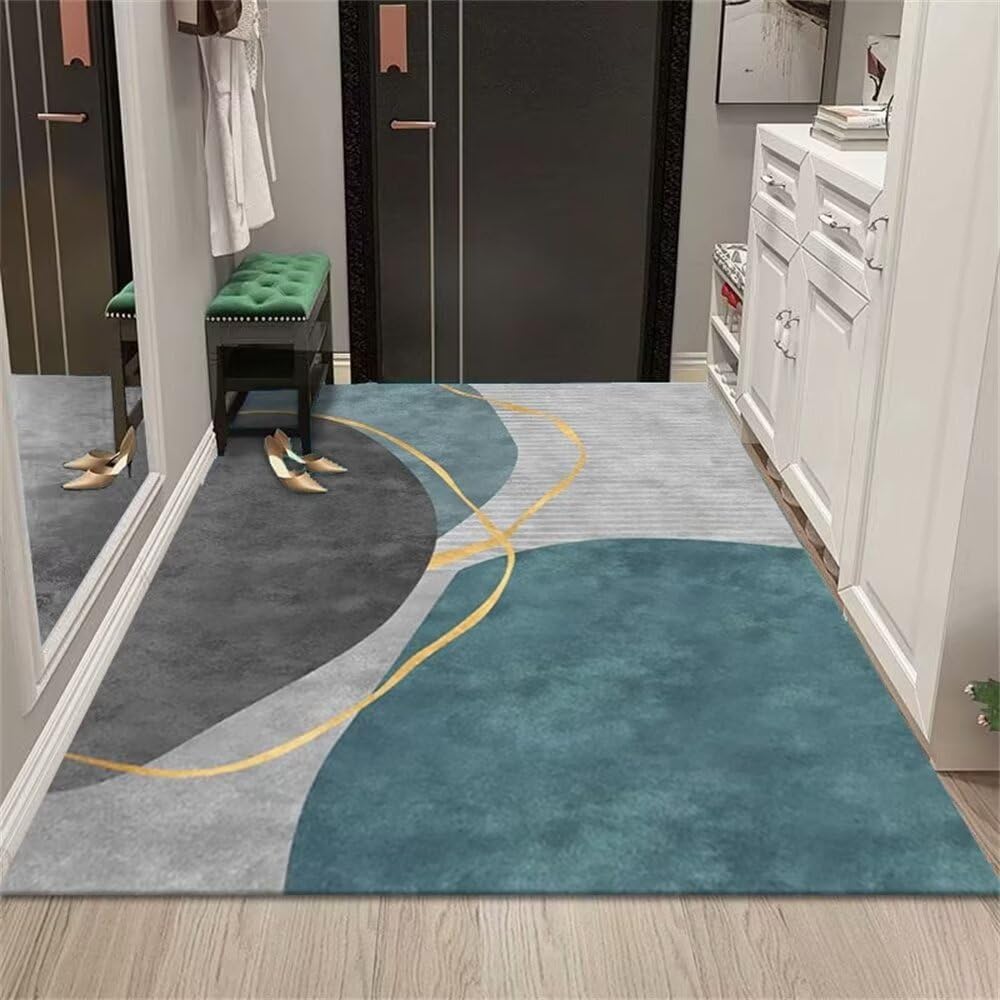 Tapis de sol design géométrique gris-bleu grand tapis de maison