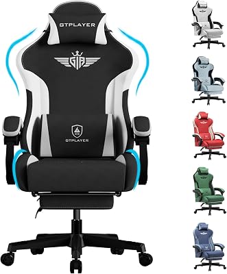 GTPLAYER Gaming Stuhl, Ergonomischer Gamer Stuhl aus Stoff mit Lendenwirbelstütze, PC-Stuhl mit verbreiterter Rückenlehne, Belastbar bis 150 kg, Schwarz