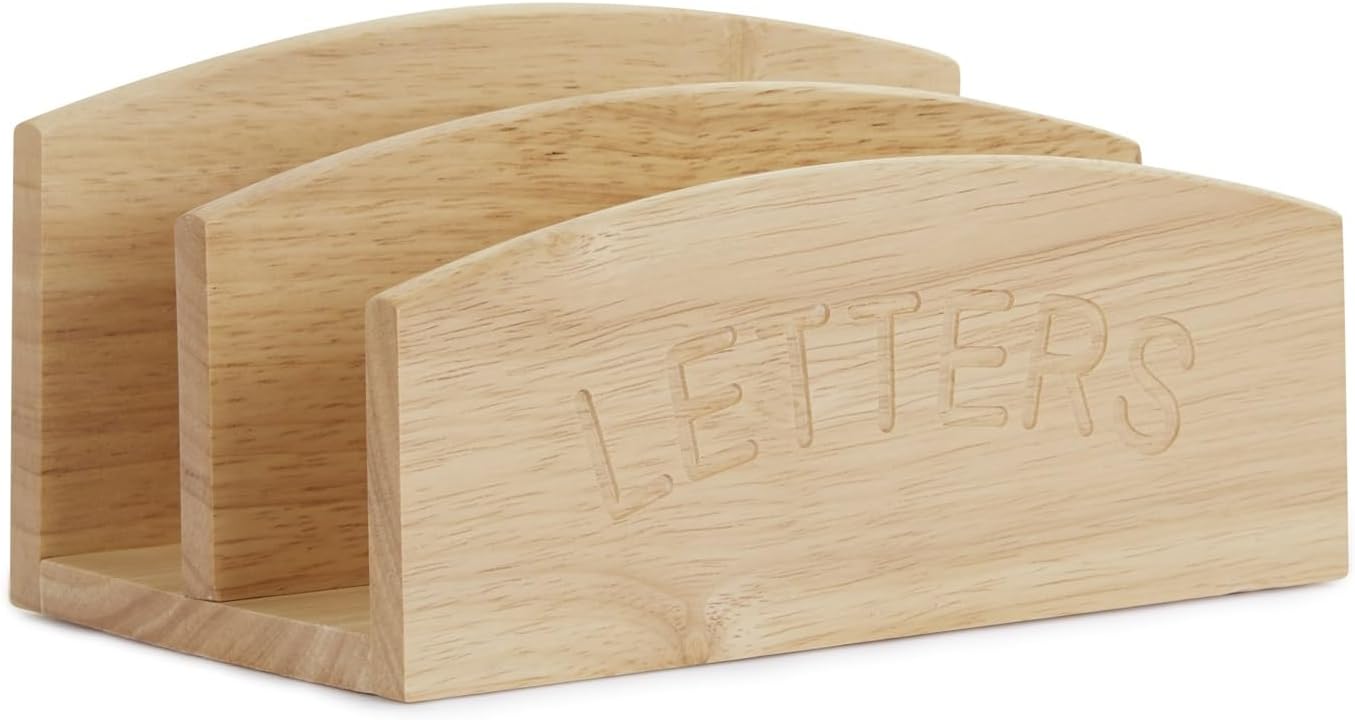 apollo THE HOUSEWARES BRAND Letter Rack, Organiser, Stand, Hevea Wood, Great Gift Idea, Size: 20x12x10cm, Natural