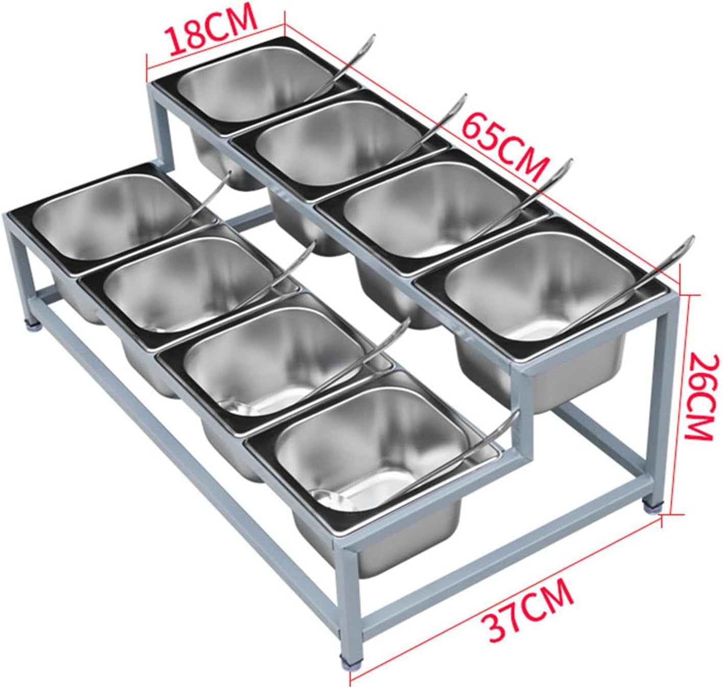 Commercial Spice Rack Set, Stainless Steel Condiment Racks For Kitchen Buffets, Topping Station Organizer Condiment Container For Seasoning Sauce Salad,Silver-B-65x37x26cm