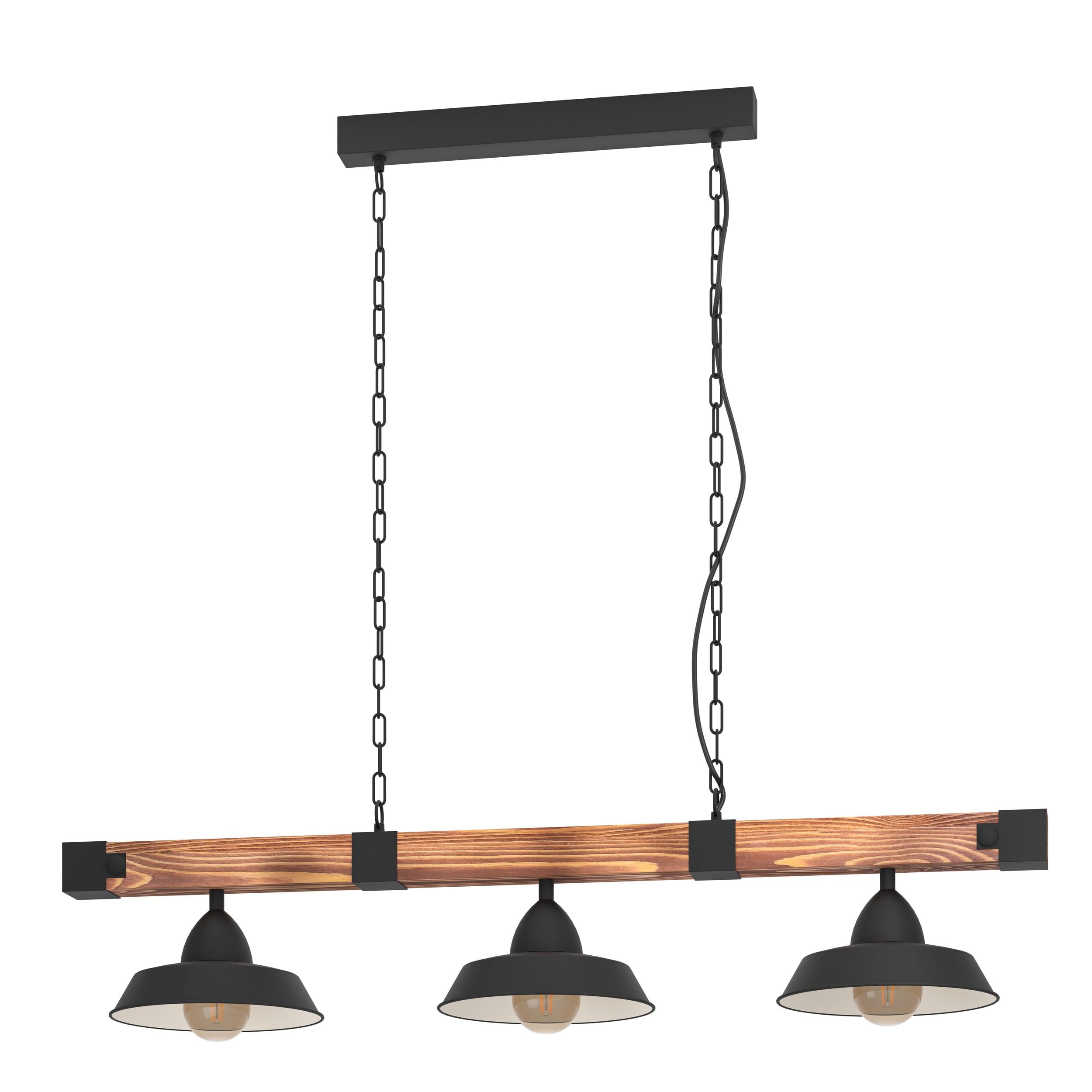 EGLO Hängelampe Oldbury 2 flammige Vintage Pendelleuchte | im Industrial Design, Pendellampe aus Stahl und Holz, Farbe Schwarz, braun rustikal, E27, 118 cm, FSC zertifiziert