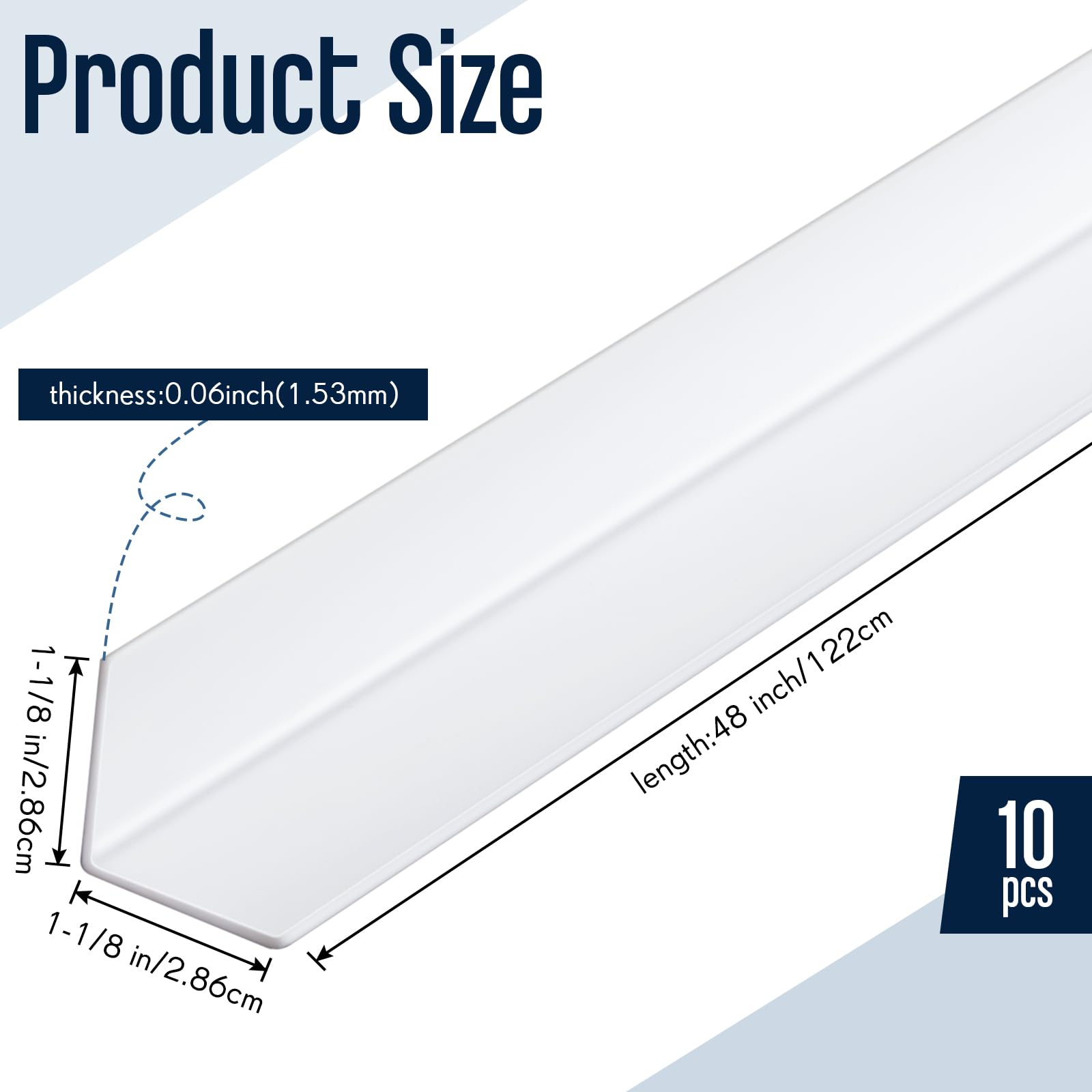 Sasylvia 10 protectores de esquina de pared de vinilo de 1-1/8 x 48 pulgadas para evitar arañazos en las esquinas para puertas, mesas, encimeras, muebles, protección de bordes, color blanco