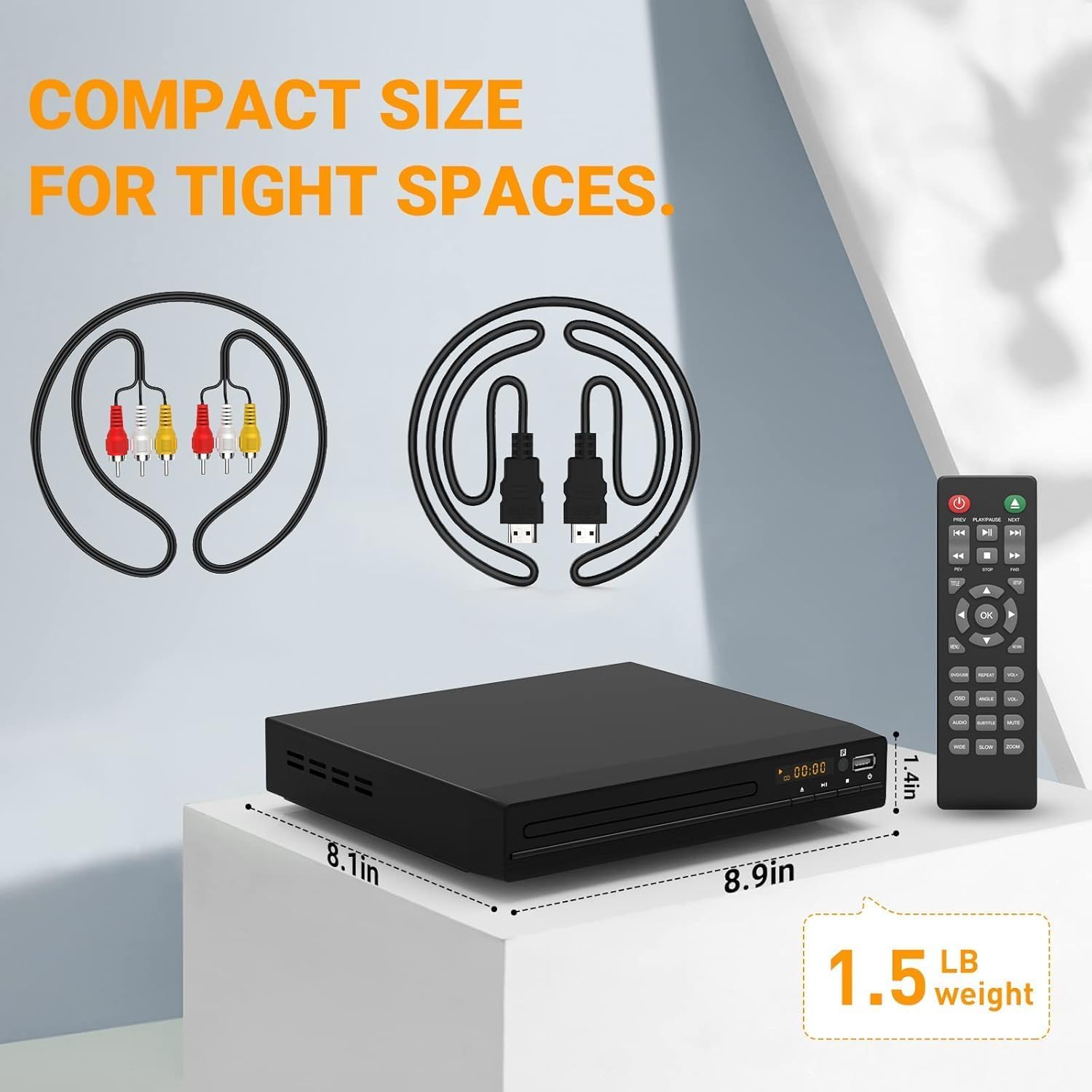 Lecteur DVD HDMI Sans Région pour Smart TV - Mise à l'Échelle 1080p, Entrée USB, Câble HDMI/RCA Inclus, Mémoire de Point d'Arrêt, PAL/NTSC Intégré, Lecteur CD pour la Maison