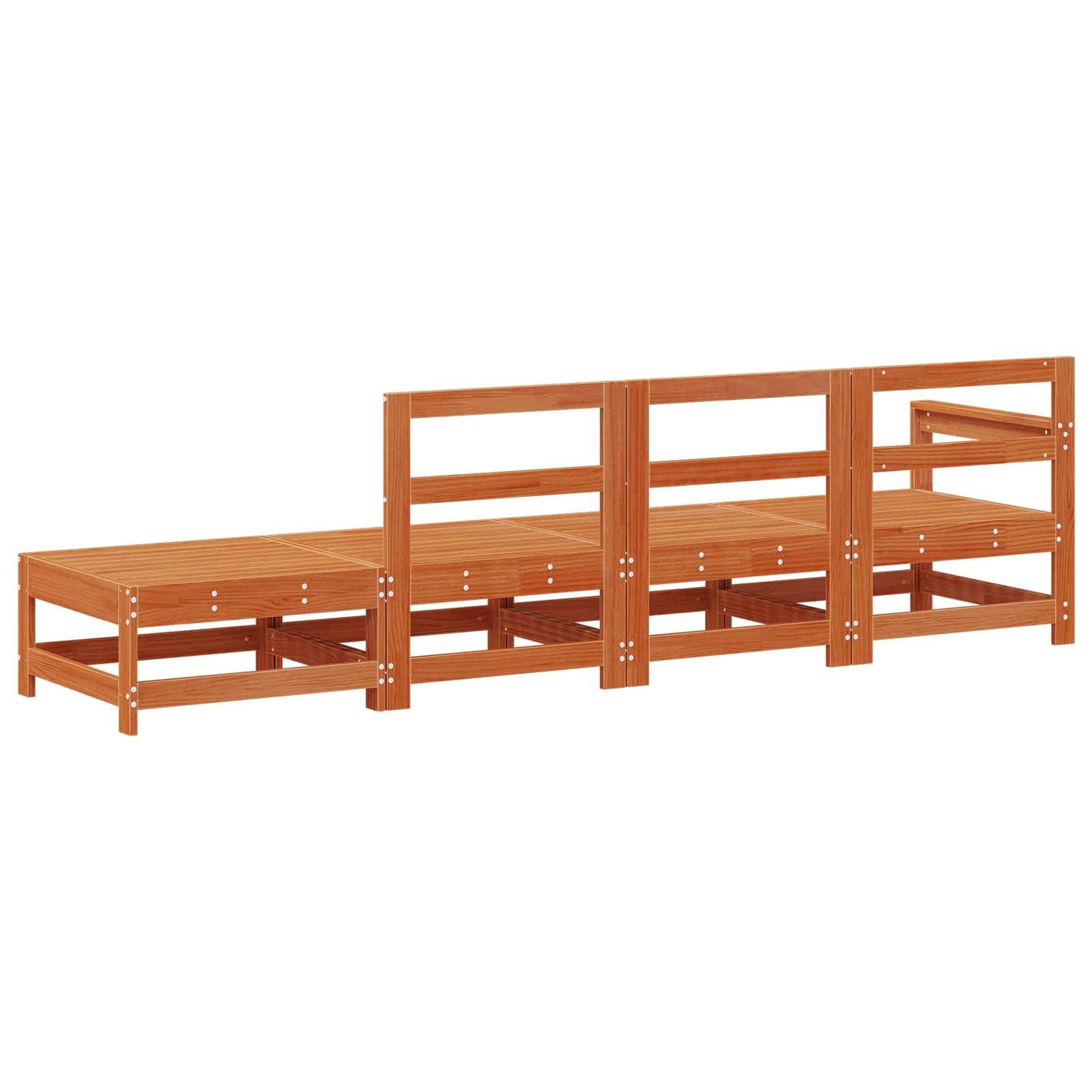 Unidad de sofá de madera de pino, color marrón cera, 252 x 62 x 70,5 cm | Diseño modular, patas cuadradas, para jardín y terraza, robusto y estable