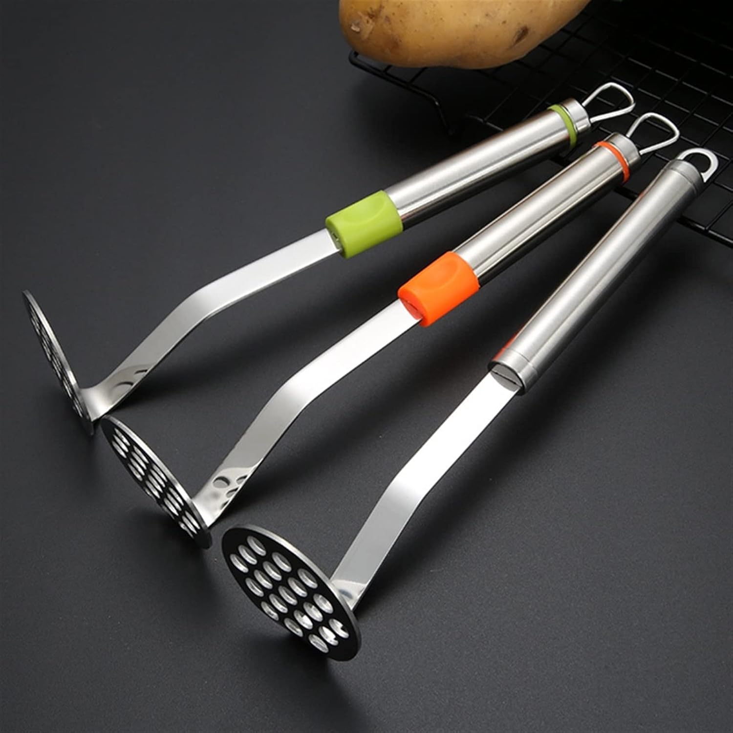 Potato Mashers Stainless Steel Potato Masher Potatoes Mud Pressure Mud Machine Ricer Fruit Vegetable Tools Kitchen Gadgets Accessories(G)