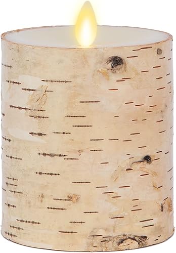 Luminara Pilar de vela sin llama envuelto con corteza de abedul real luces LED de llama móvil sin perfume control remoto se vende por separado 325 x