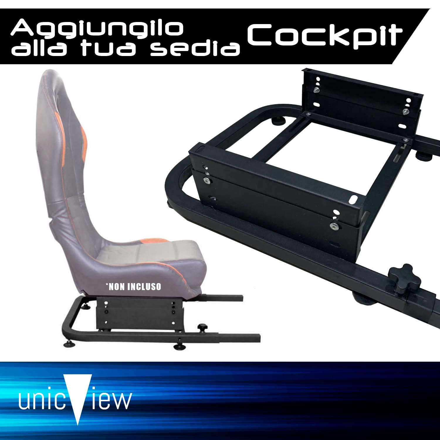 Unicview Adattatore Cockpit SimRacing per supporto volante Logitech G29 G920 G923, Thrustmaster T150 T500 T300 TX TH8A, PS4 PS5, Xbox Fanatec, Completamente regolabile, Valido per sedia da gaming