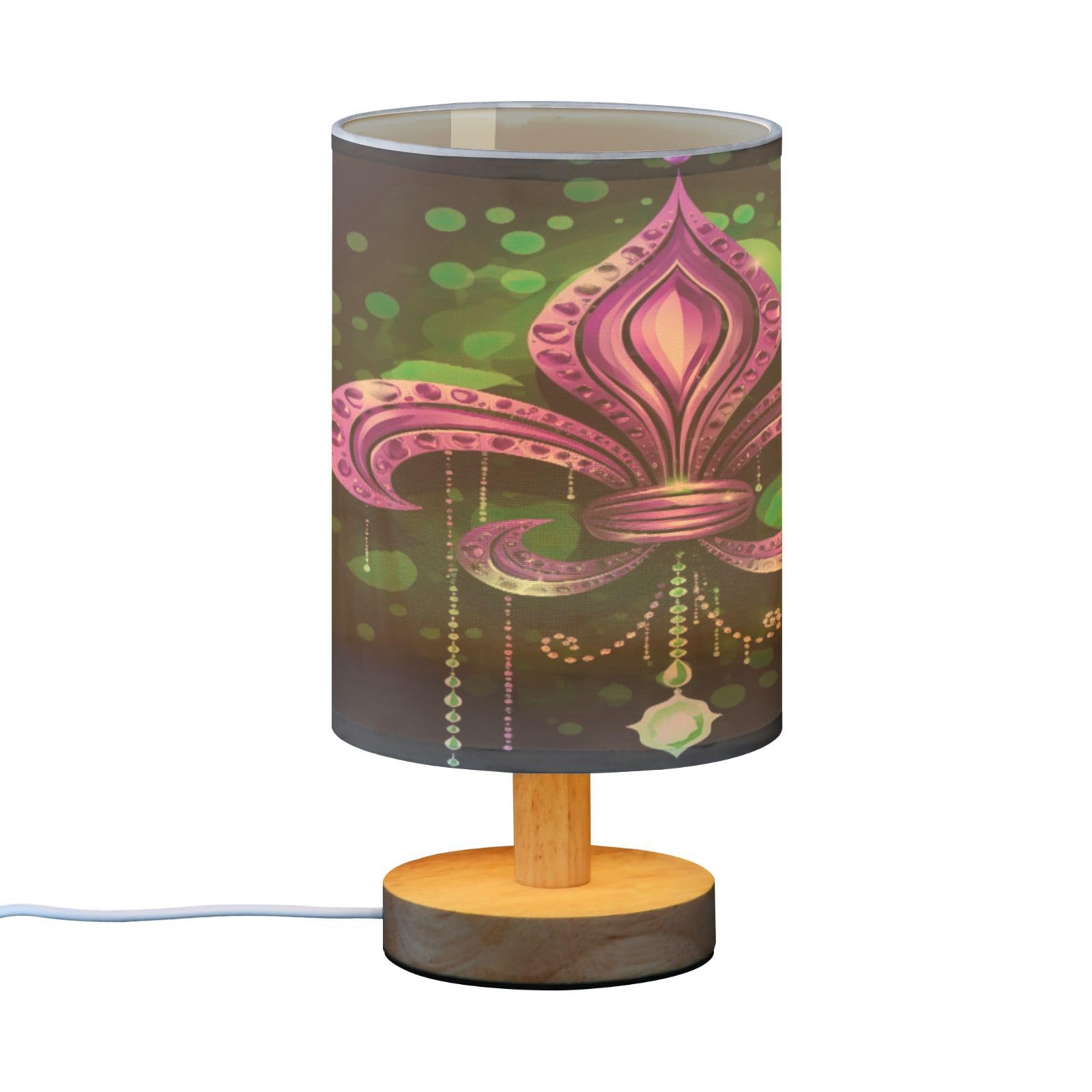 SDMKA Mardi Gras Purple Bedside Table Lamp for Bedroom, Minimalist Nightstand Lamp with Round Fabric Shade for Living Room, Office, No Bulb Required