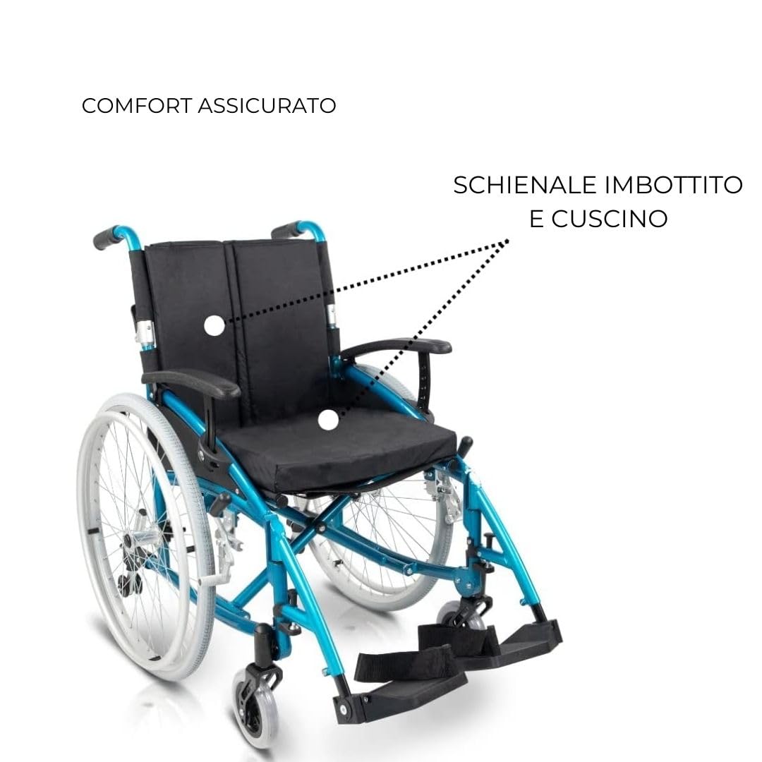 Mobiclinic® pro, Sedia a rotelle pieghevole, Venecia, Ruote estraibili con un solo pulsante, Premium, Cuscino spesso, Alluminio, Schienale diviso, Cintura sicurezza, Estetica sportiva, Regolabile