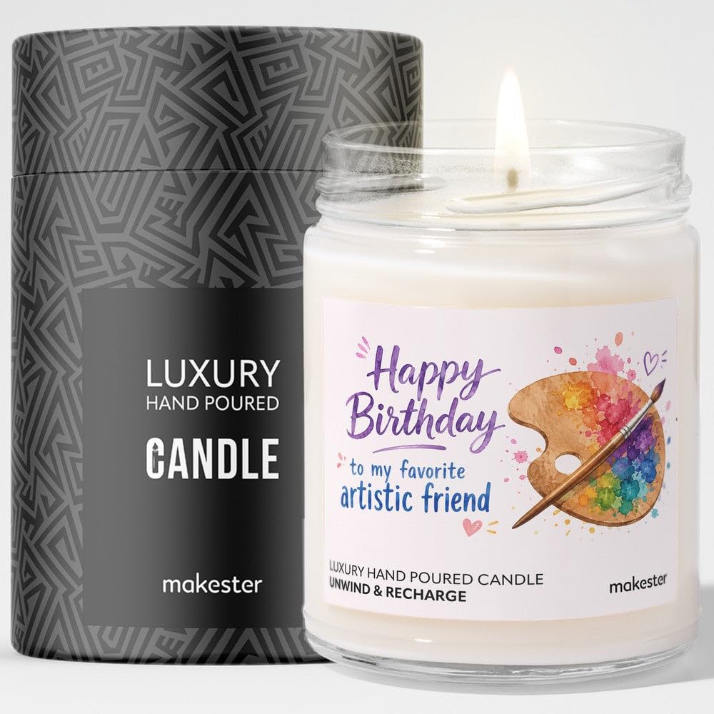 Birthday Gift for Artistic Friend - Luxury Soy Wax Candle - Vanilla, Jasmine, Sugared Almond - Makester — image 1