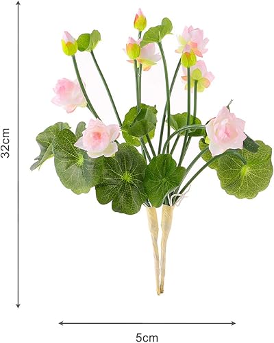Miniatura 2 de Amosfun 2 piezas de flores artificiales de loto adornos, ramos de lirios de agua de plástico para decoración de mesa, boda y verano, 12.59 pulgadas