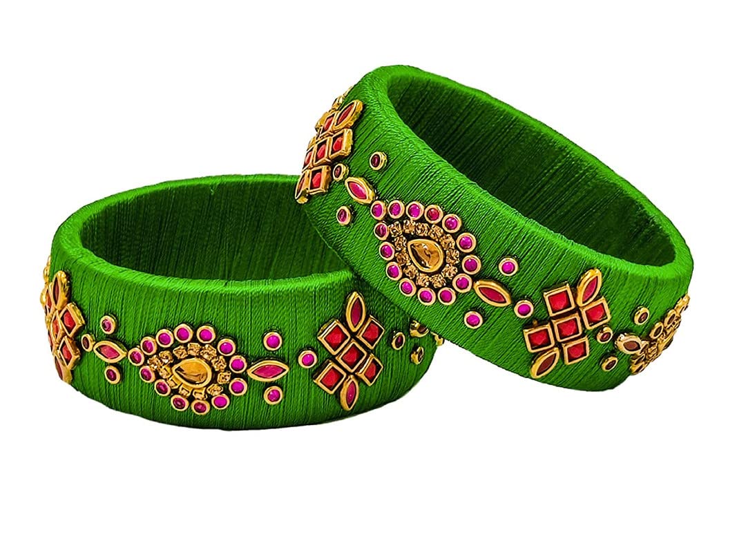 MRD Silk Dori Silk Thread Plastic Bangle for Women Green 2-6