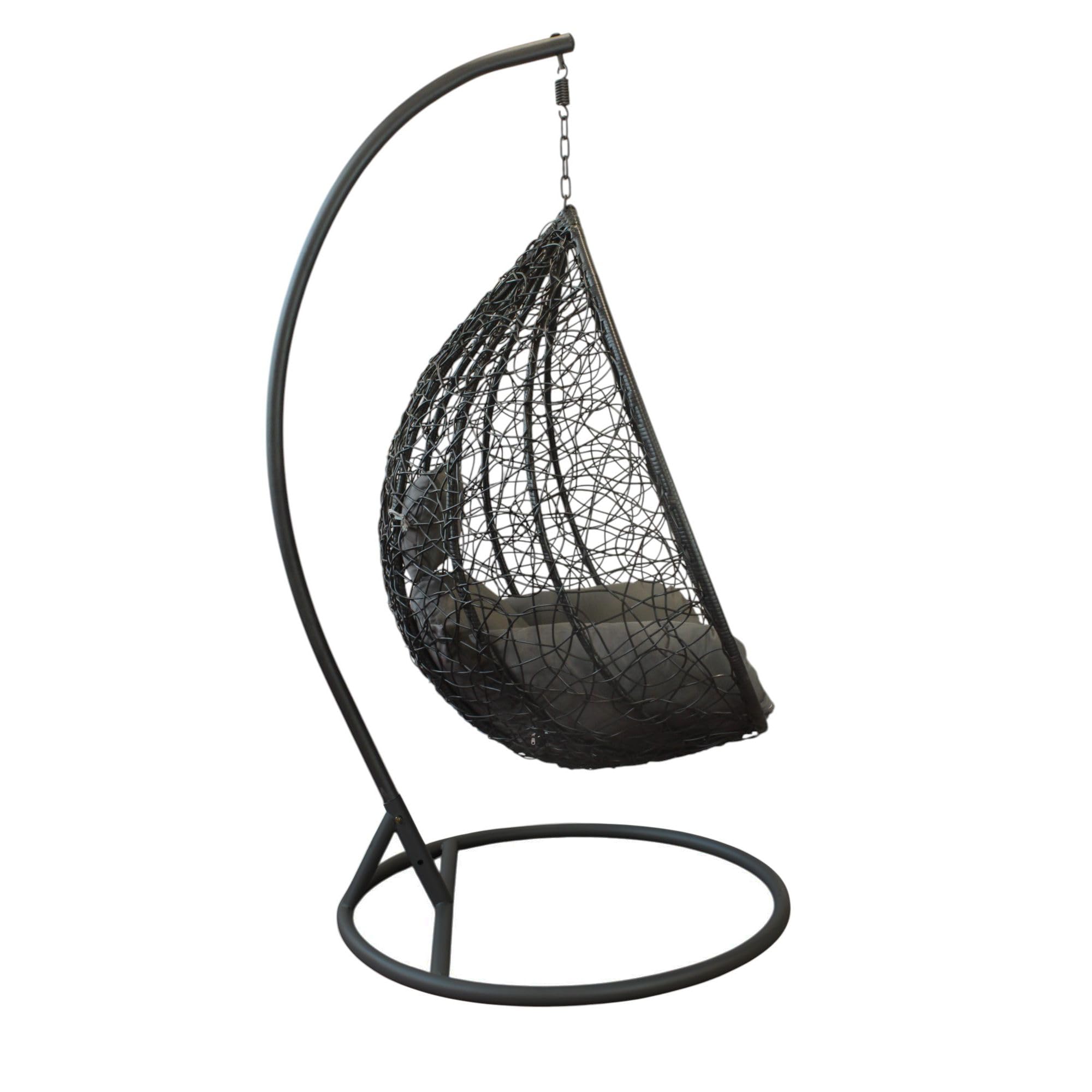Milani Home - sedia sospesa da giardino in wicker e acciaio con cuscino, poltrona relax con struttura, nero