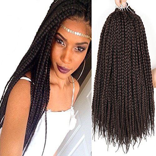 6 Packs/Lot 24 Strands/Pack Thin Box Braids Crochet Hair 18 Inch 1cm in Diameter 3X Synthetic Braiding Hair Extensions Crochet Braids Hair (4#)