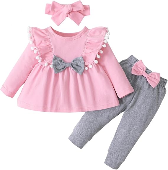 Amazon Co Jp キッズ服 子供服 セットアップ キッズ服 Shopruder ベビー服上下セット 長袖 丸首 トップス 3点セット 女の子 可愛い 柔らかい 新生児服 ロングパンツ スーツ ヘッドバンド付き 秋冬 人気 出産祝い 韓国 おしゃれ 洋服 ギフト ピンク 100 シューズ バッグ