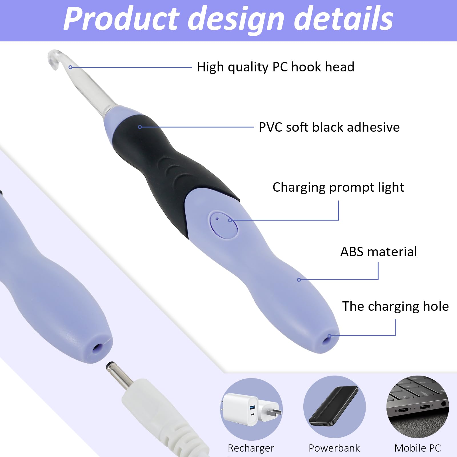 Light Up Crochet Hook Set, 11 Sizes Lighted Crochet Hooks with Case, Rechargeable Crochet Hook, DIY Crochet Hooks Set for Crocheting and Knitting, Interchangeable Heads Hooks 2.5 mm to 8 mm