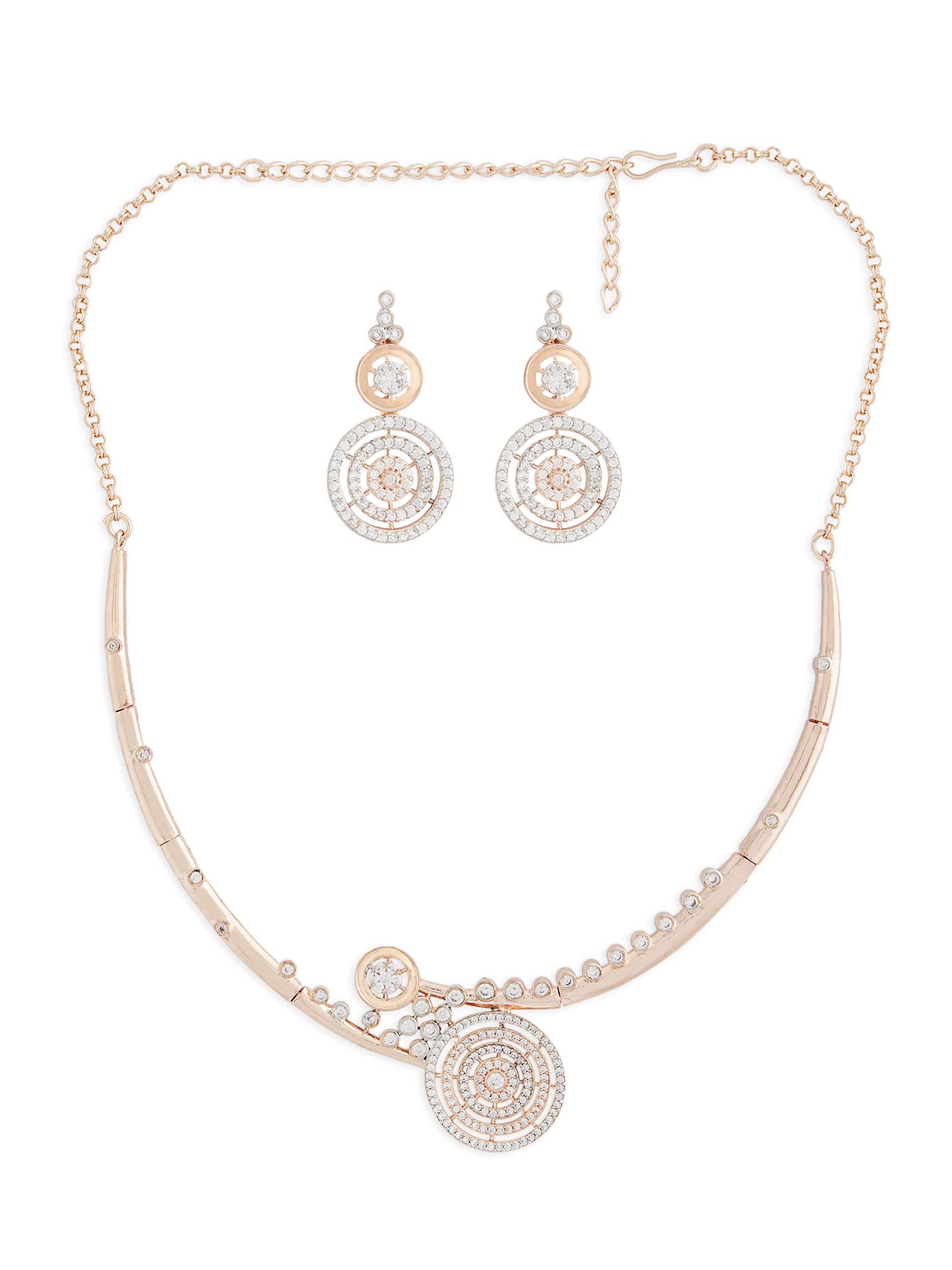 ZAVERI PEARLS Rose Gold Cubic Zirconia Party Bling Necklace & Earring Set For Women-ZPFK15262 (B0BRXMPFMD) Amazon Price History, Amazon Price Tracker