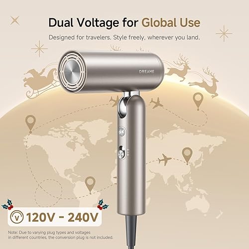 Miniatura 3 de Dreame Secador de pelo Pocket Pro, secador de pelo de viaje de doble voltaje con difusor, soplador de pelo iónico profesional de alta velocidad de