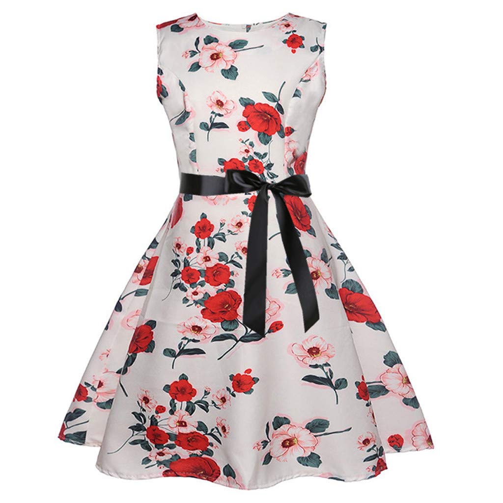 Girls Sleeveless Vintage Print Swing Party Dresses Toddler Kids Girl Dres Wedding Bridesmaid Dress 3-12 Years