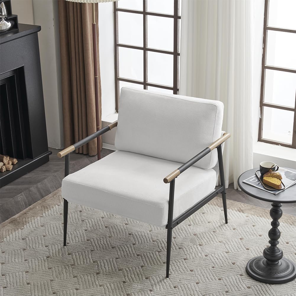 Modern Accent Retro Leisure Armchair with Extra Soft Padded Cushion Arm Chairs Seats Living Room Furniture White One Size