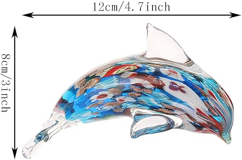 Vista 2 de Quligeta Glass Dolphin Figurine Handmade Blown Sea Animal Sculpture Statue Paperweight Gift Collectible Home Desk Decoration Ornaments (Murano)