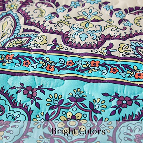 Boho Queen Quilt Set, Purple Bohemian Queen Quilt Bedding Set, Beautiful Lightweight Bed Decor Bedspread For All Season 96"X90"(3 Pieces) #TOP6