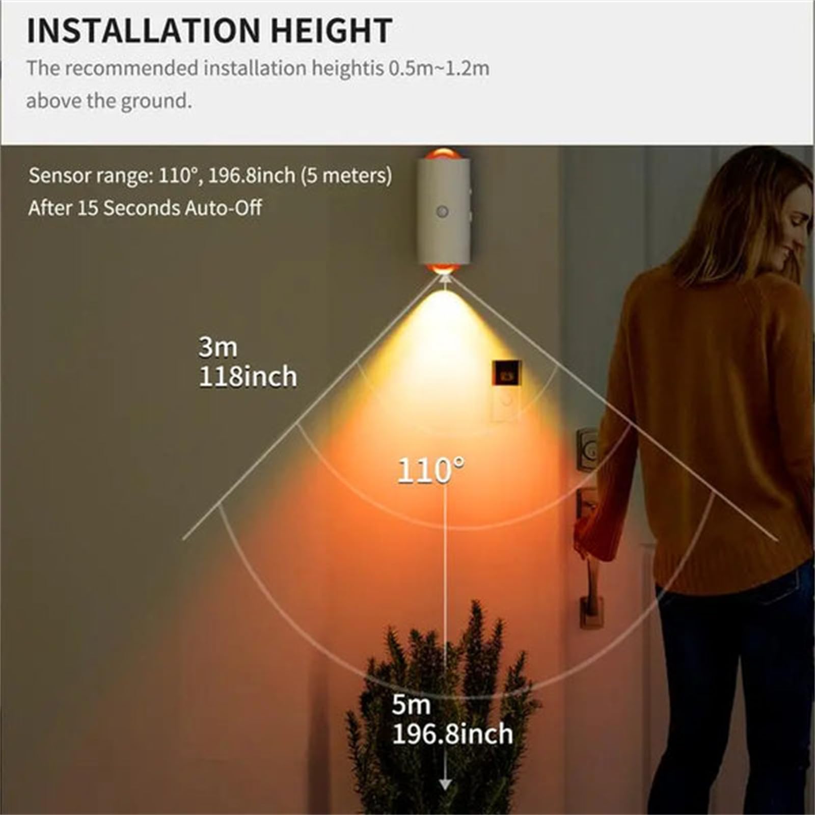 Luce con sensore di movimento magnetico, è possibile spostarsi ovunque, luce con sensore di movimento per interni, lampada da parete a LED con design ricaricabile USB e cuscinetto magnetico