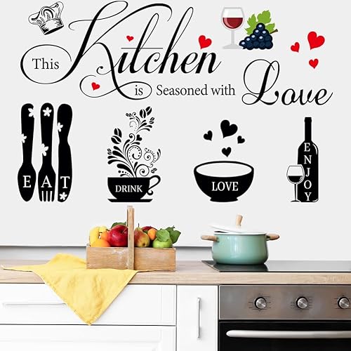 Calcomanías de pared de cocina, calcomanías de arte de pared, decoración de reglas de comedor, utensilios de cocina, vinilo decoración del hogar