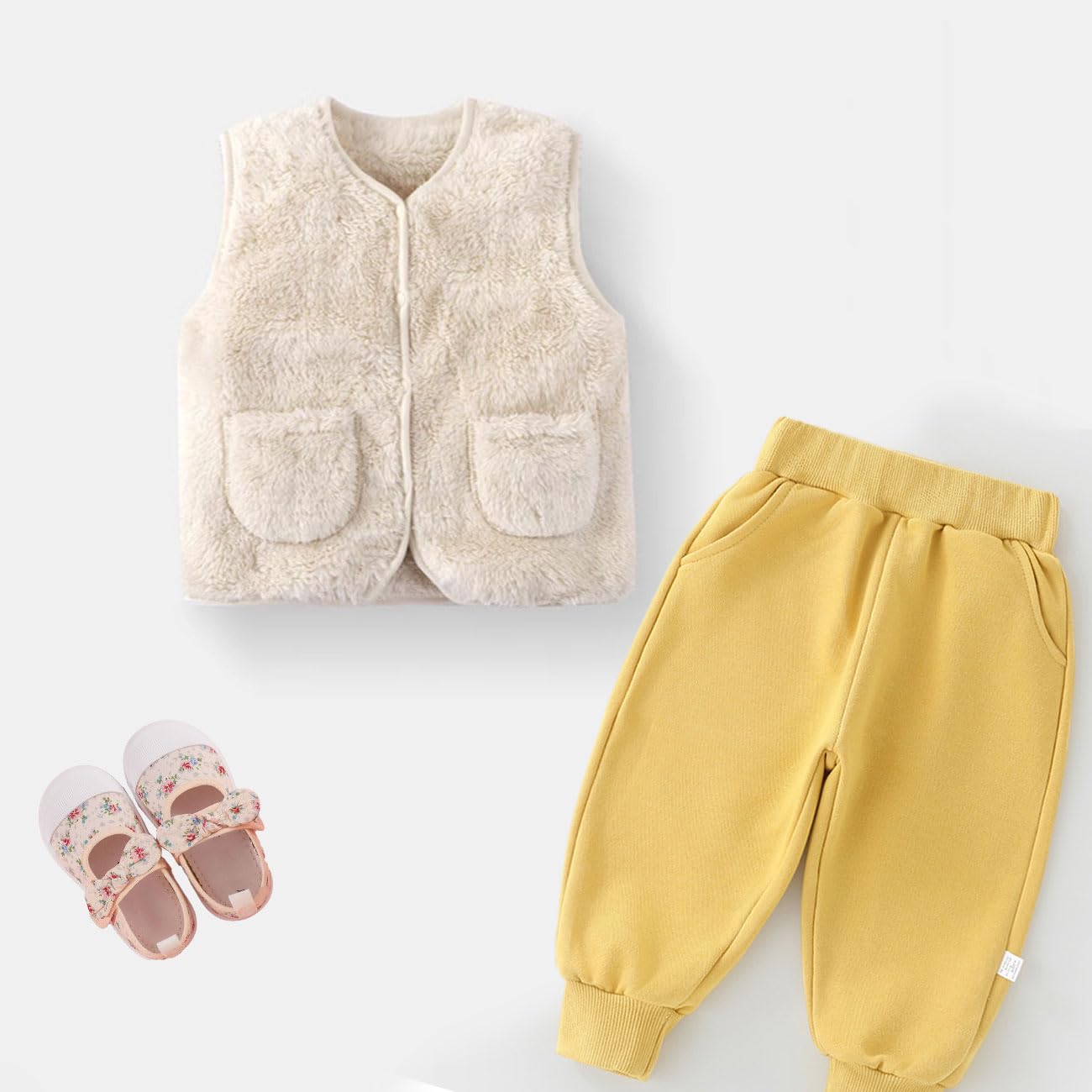 Lindo Bebé Niña Chaleco, Baby Chalecos de Felpa Doble Cara Sin Mangas con Botones a Presión, Bebé Cálido Chaqueta para Otoño, Invierno, Chaqueta Unisex con Bolsillos, Beige/Rosa, 1-7 Años