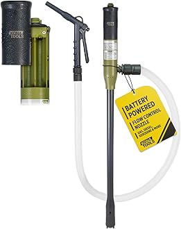 KONA TOOLS KTEP01M Battery Powered Fuel Transfer Pump with Manual Control Nozzle (3.2 Gal/Min) 19 inch Suction Tube, 51 inch Outtake Hose, Requires 4x AA Batteries for Gas/Diesel/Kerosene