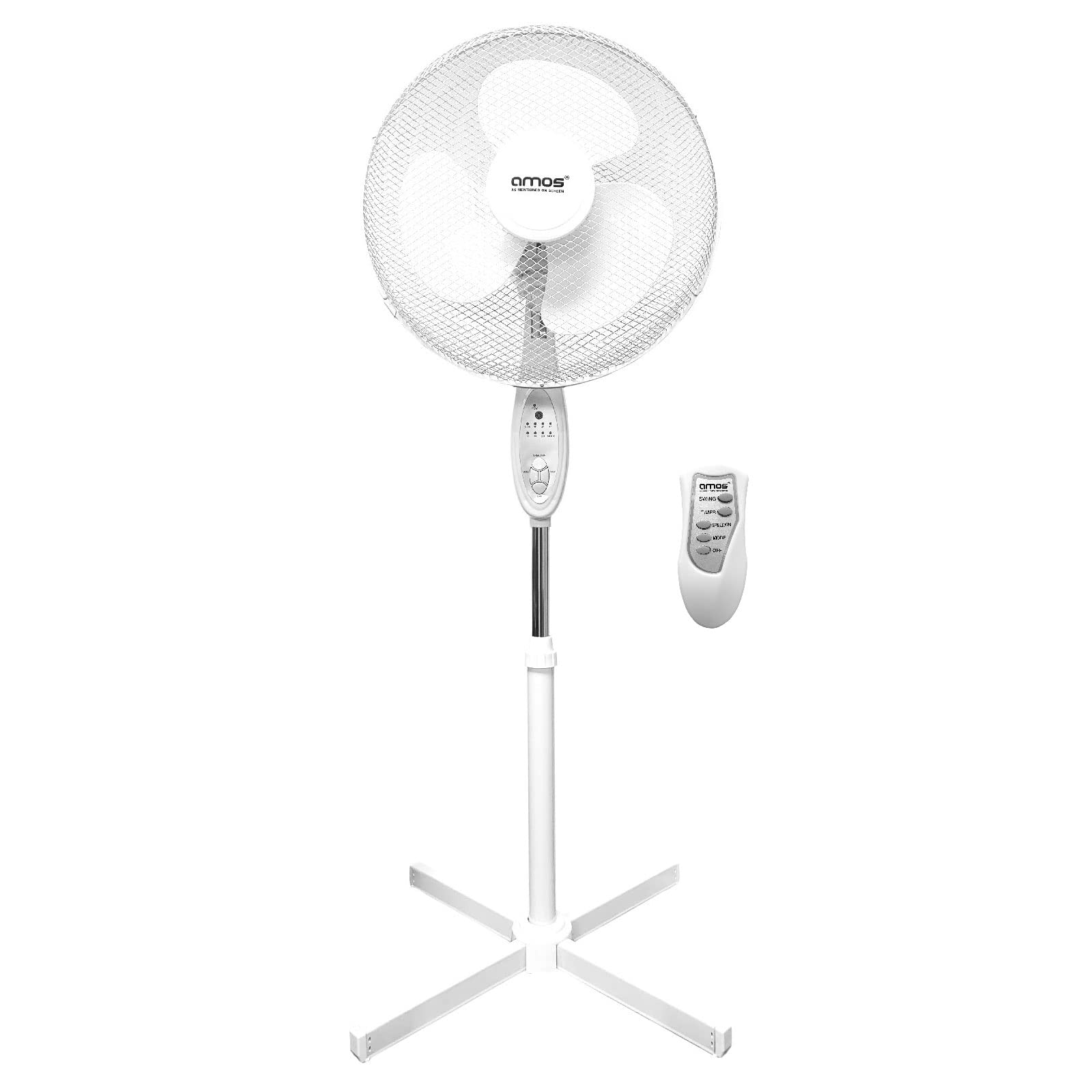 AMOS16 Inch Pedestal Fan with Remote Oscillating Control 3-speed Settings Adjustable Height Portable Indoor Cooling Solution