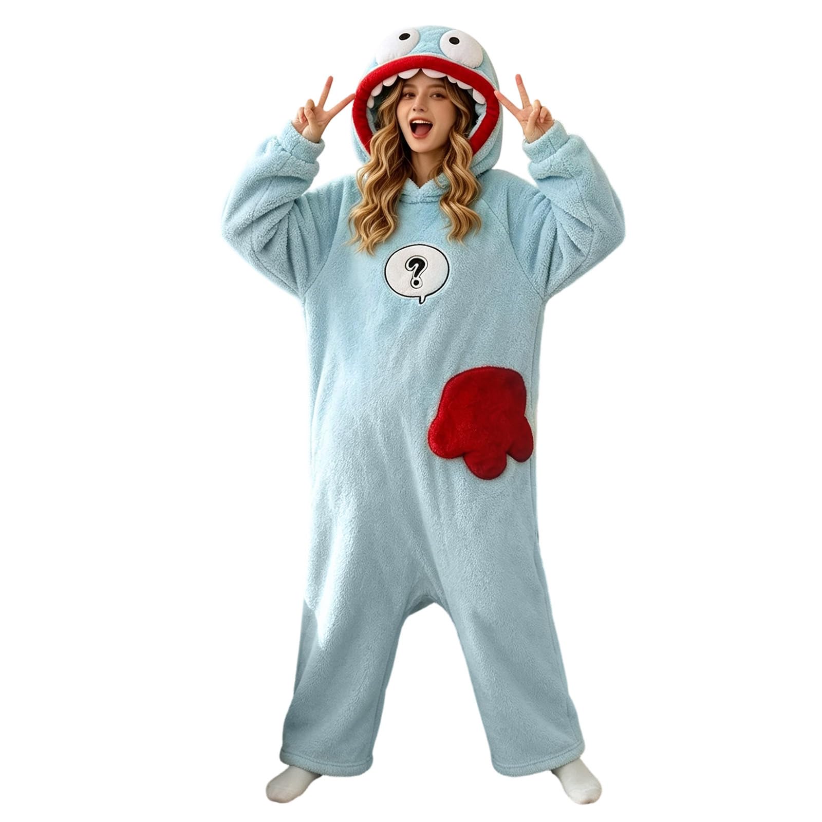 Genérico Pijama de Monstruo para Mujer y Hombre, Mono con Capucha de Franela, Pijama de Cuerpo Entero Acogedor con Bolsillos, Otoño Invierno Disfraz Bocazas Dormir Unisex para Hogar y Halloween