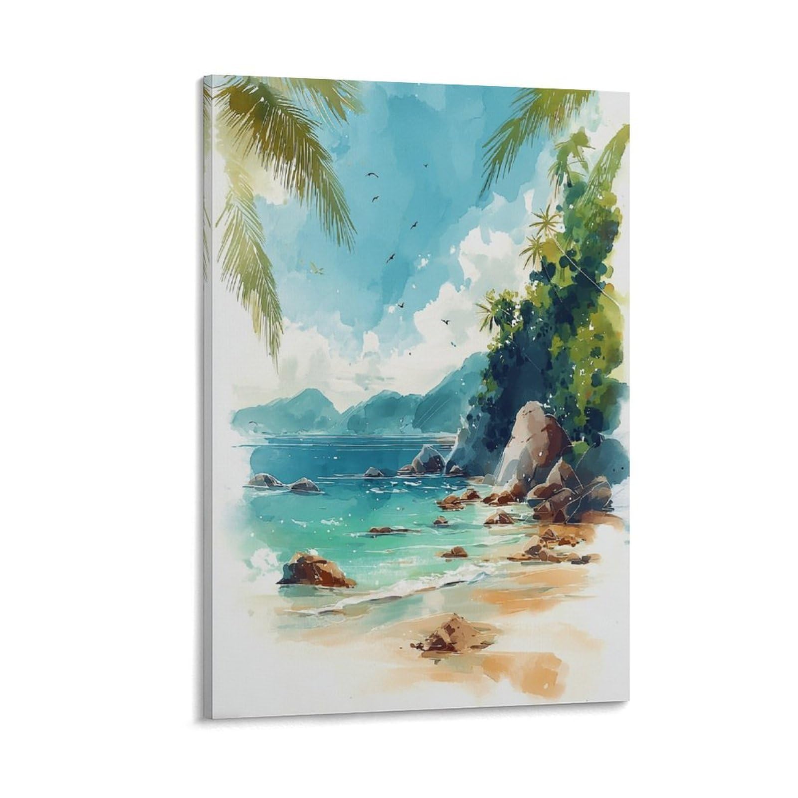 XWYMXZ Jamaica Watercolor Painting Retro Travel Poster Tree 20x30inch(50x75cm) Vintage Watercolor Canvas Art