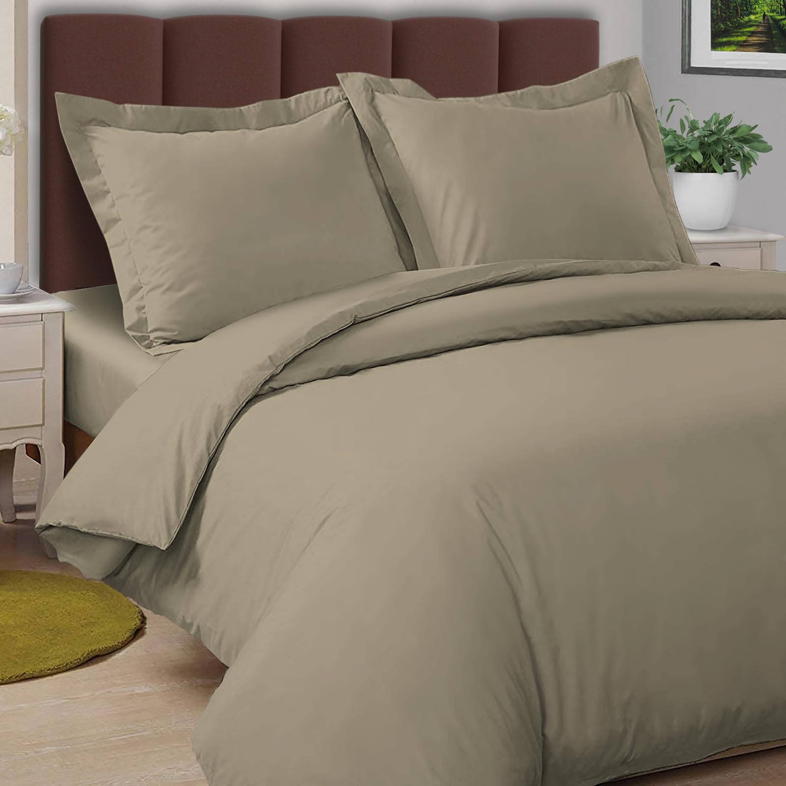 Housse de couette 200x200 coton percale taupe pour lit 2 personnes