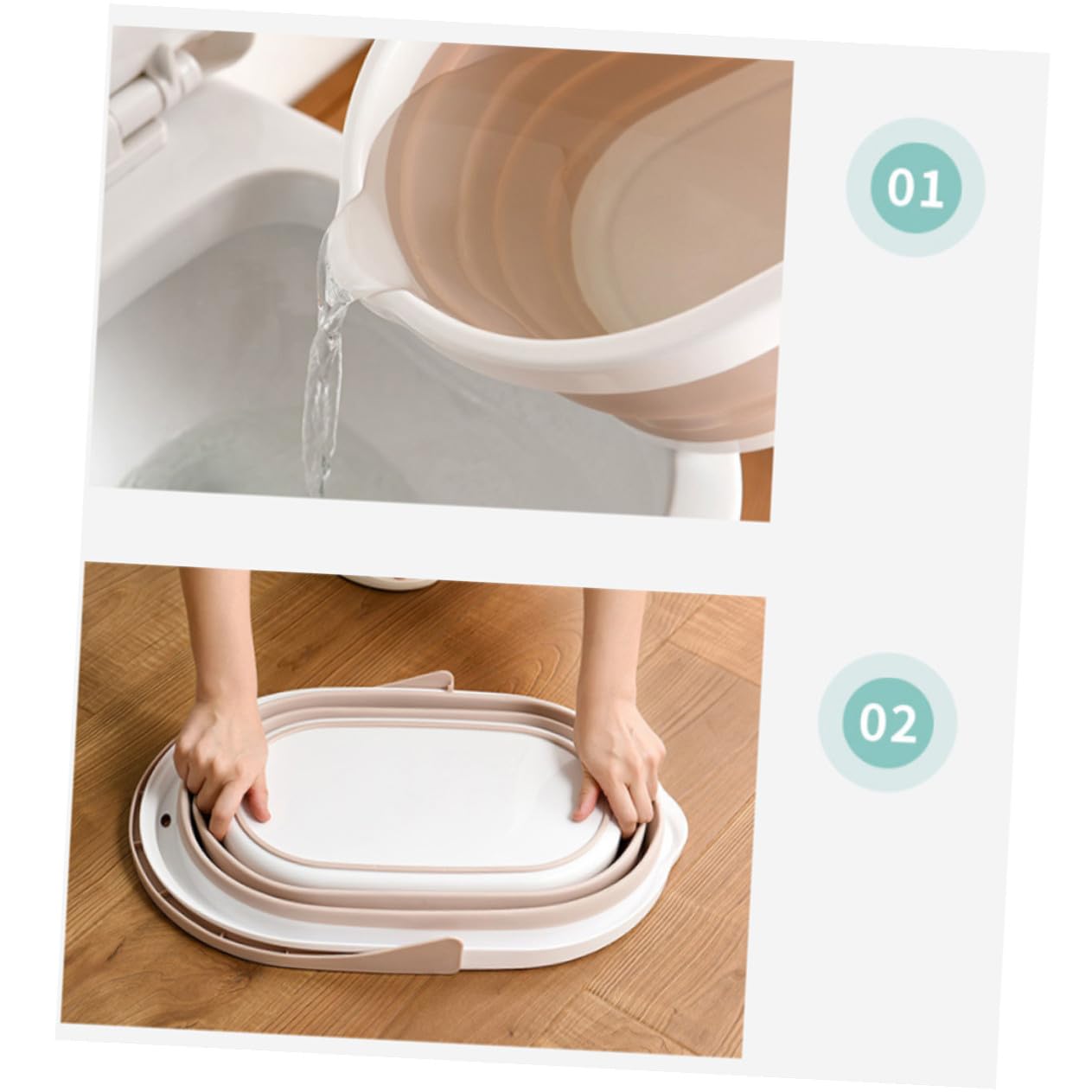 Cubo de Plástico Portátil Fregona Plegable PP Beige
