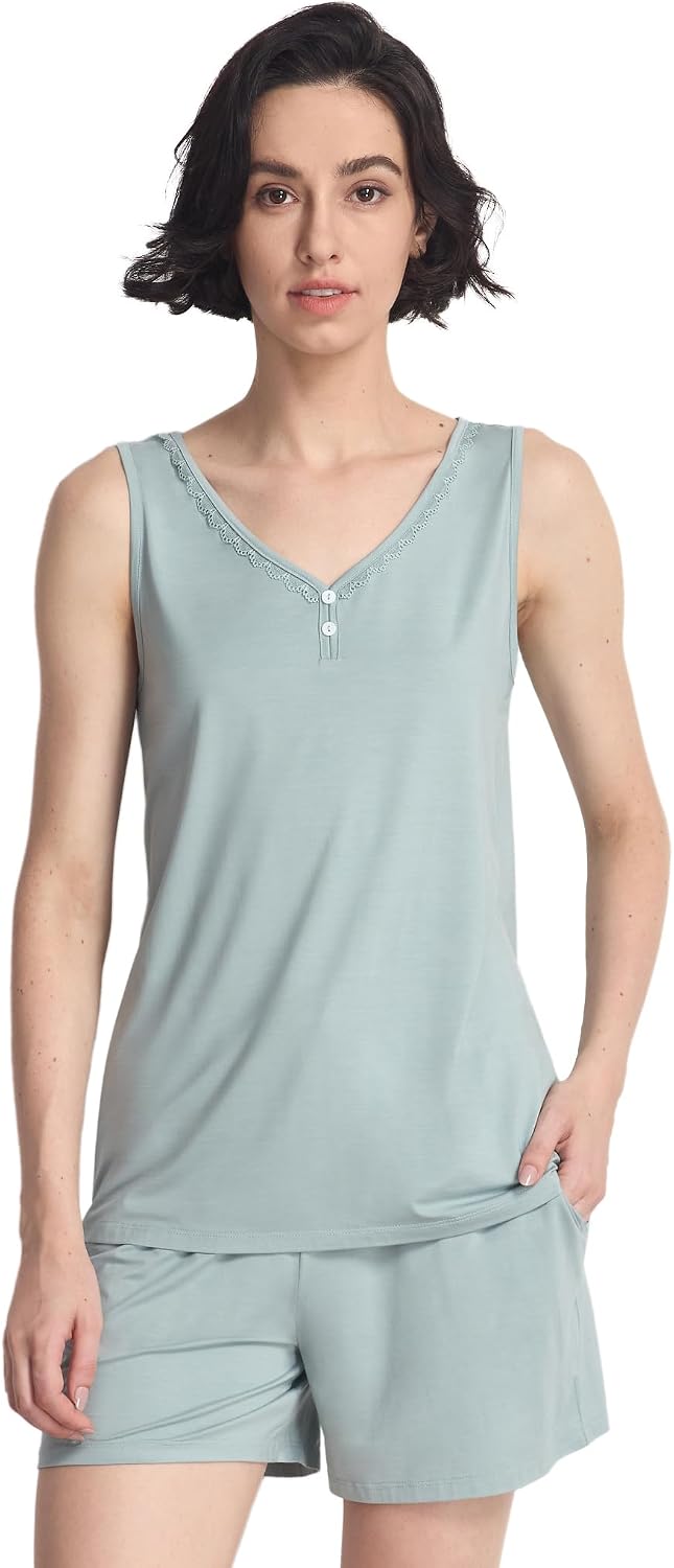 GYS Women's Pajamas Set Bamboo Viscose Short Sleeve Top and Shorts 2 Piece Summer Sleepwear