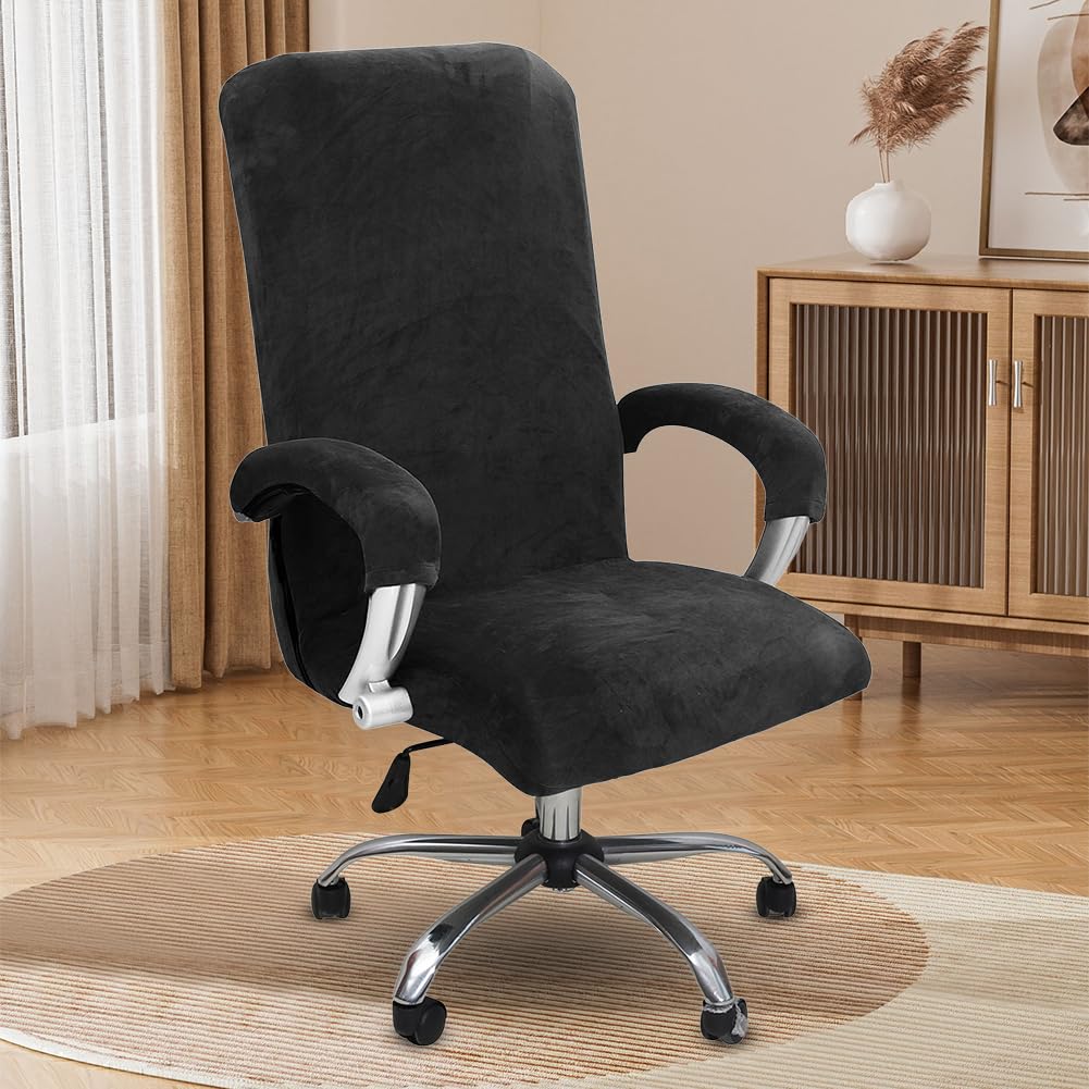 Office Chair Cover with Armrests, Elastic Office Chair Cover, Removable Elastic Coprisedia, Black, L