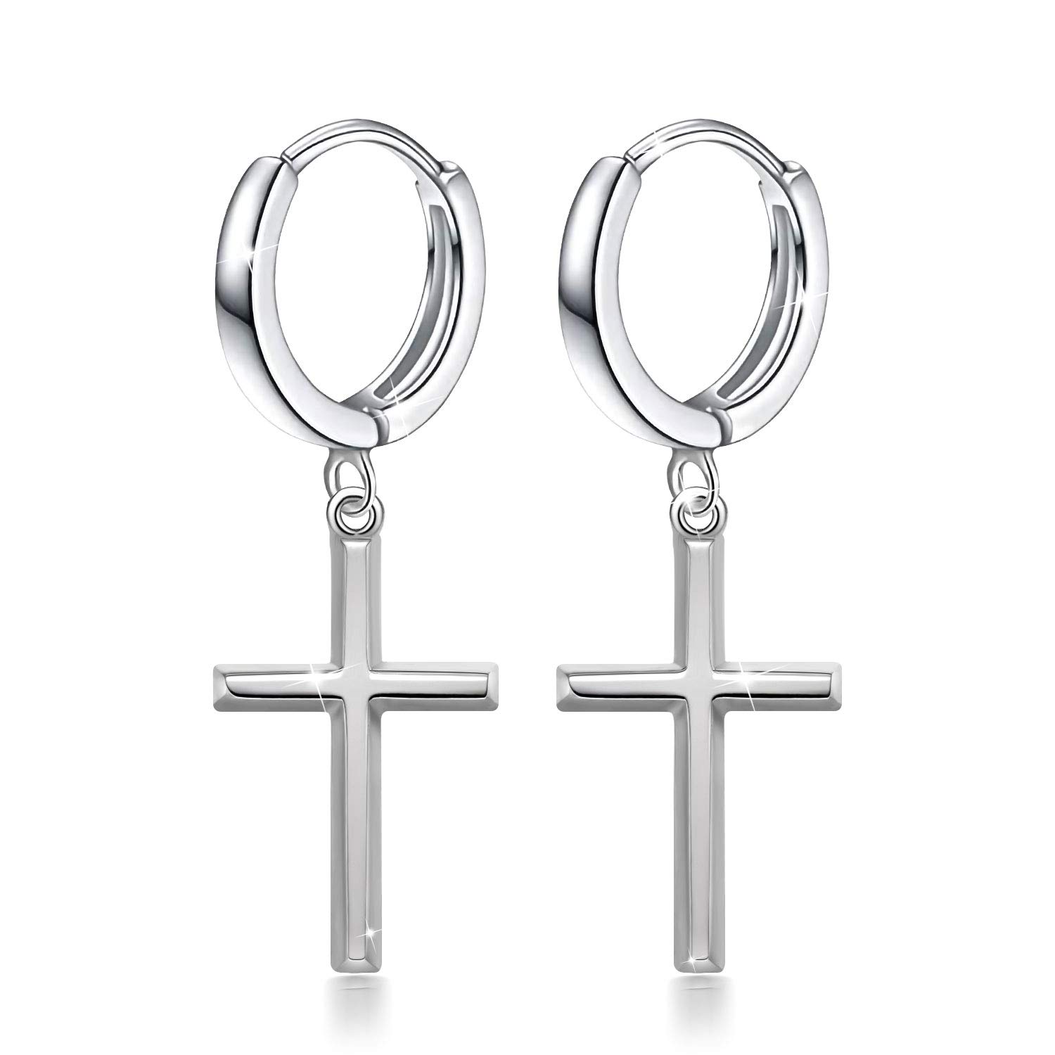GDDXCross Hoop Drop Dangle Earrings Sterling Silver Huggie Hinged Earrings For Men