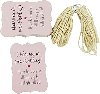 25 Pcs Welcome to Our Wedding Tags, AOODOOM Pink Tags, Welcome Bag Tags, Destination Wedding Tags, Give Hemp Rope