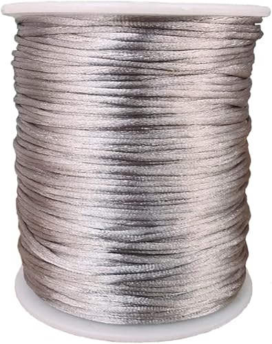 Cuerda de nailon satinado de 0.059 in para pulseras de macramé, nudos chinos, collares, joyería de 109 yardas (gris plateado)