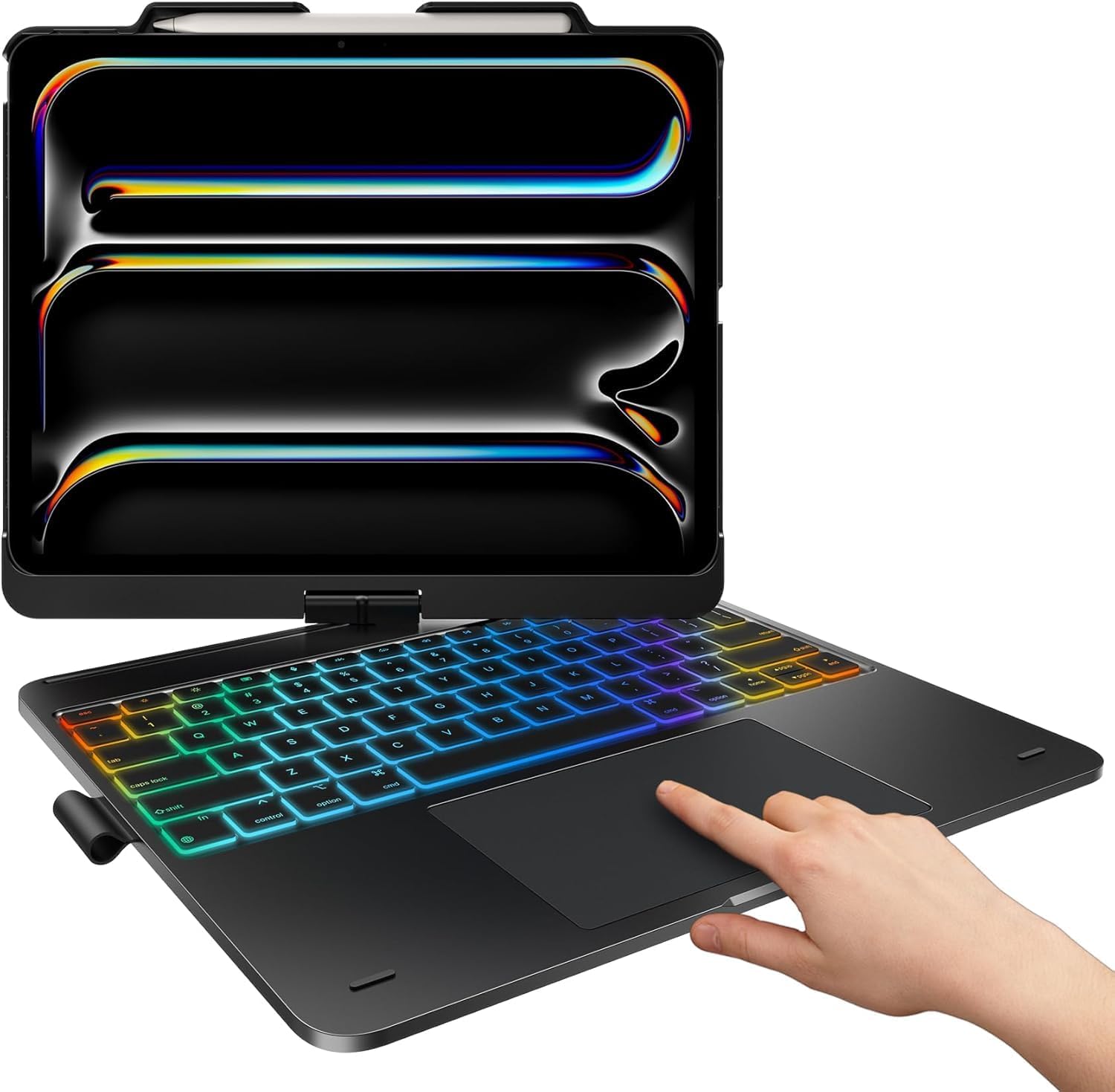 Touch Case with Keyboard for iPad Pro 13"(M5/M4, 2025/2024), iPad Air 13"(M4/M3/M2, 2026/2025/2024) & iPad Pro 12.9", Trackpad, 360° Rotatable, 11-Colors Backlit, Space Black
