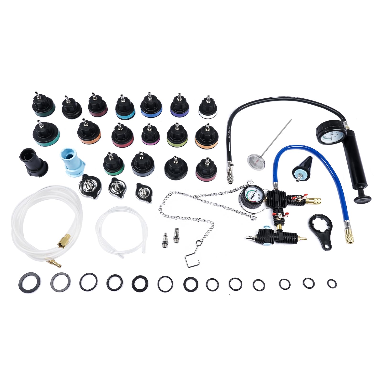 31 Pezzi Universale Radiatore Pressione Tester Kit per Il Test del Sistema di Raffreddamento del radiatore Pressione per Auto, Strumento ad Aria compressa per Auto, Blu