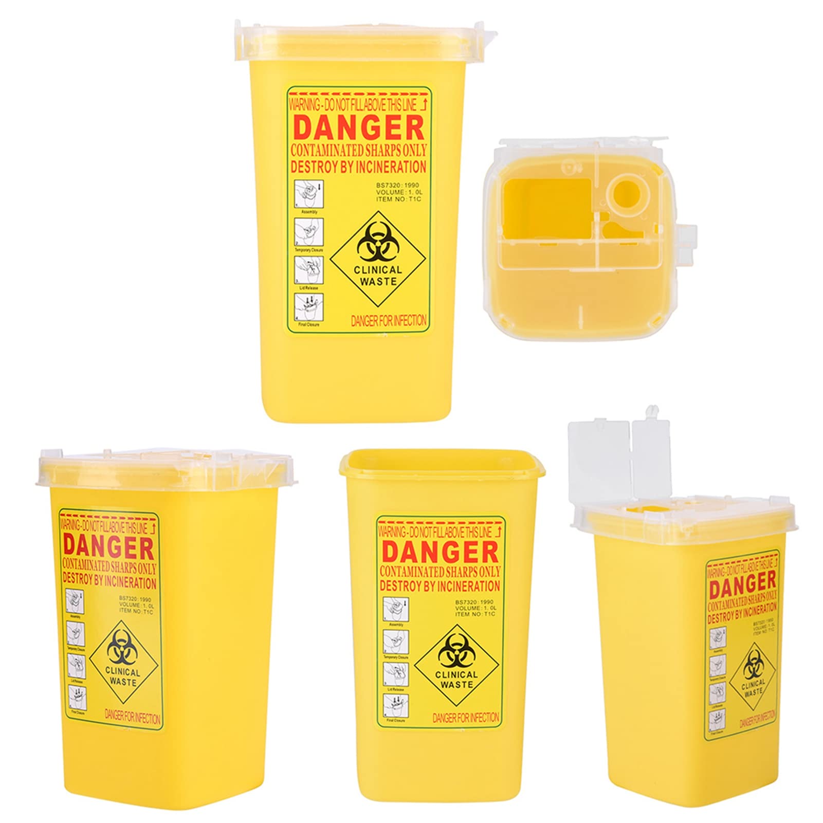 Bote de basura de tatuajes, Contenedor de aguja de tatuaje, Contenedor afilado de plástico médico tatuado, Caja de Residuos de Agujas de Contenedor de Objetos Punzantes 1L (amarillo)